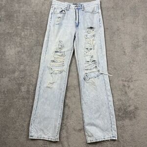 Aeropostale Skater Jeans Womens 30x34 Blue‎ Low Rise Button Fly Distressed Denim